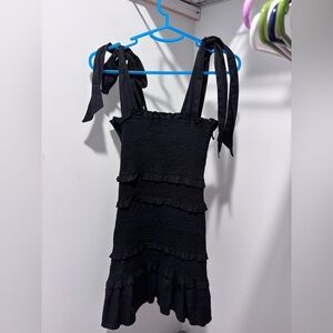 Altar'd State Black Smocked Mini Dress with Tie Straps